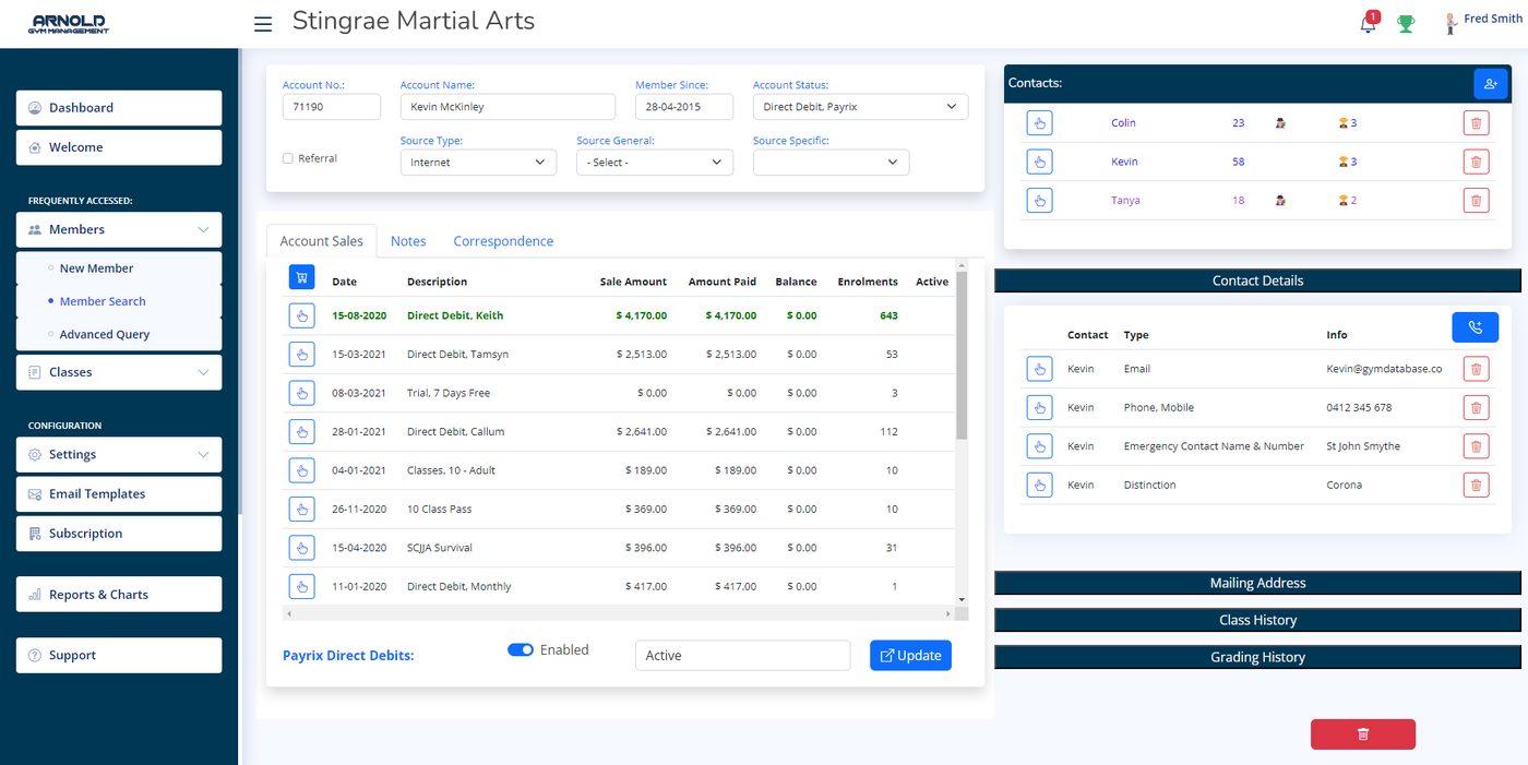 Arnold member account page